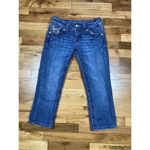 Miss Me Cuffed Capri Embroidered Embellished Denim Jeans Size 27 JP6196P